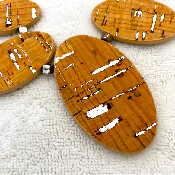 Bohemian Necklace Cork & Silver Metal Black Oval - Picture 2 of 7